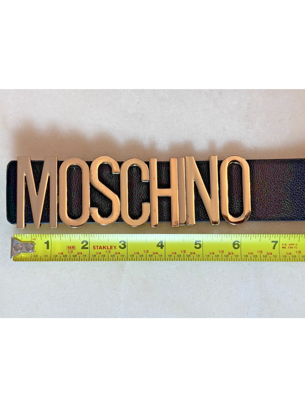 Moschino Milano Black Leather Belt Womens Gold Logo Letters Sz 36 38 Italy LOVE